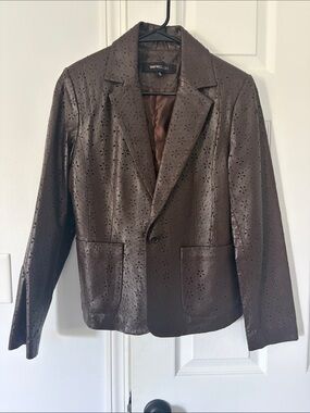 Brown Laser-Cut Faux Leather Blazer